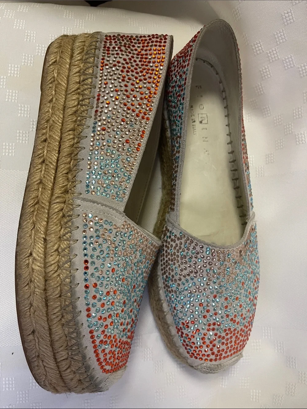 FIORINA Embellished Crystal Multicolor Women's Slip-On Flats espadrilles size 41